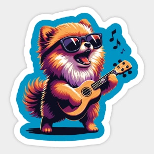 Dog Playing Guitar Singing Pomeranian Pom Funny Sticker